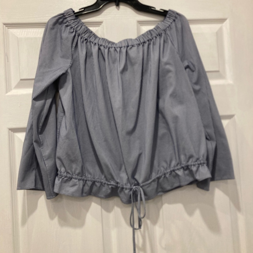 Theory Navy Striped Off-Shoulder Blouse